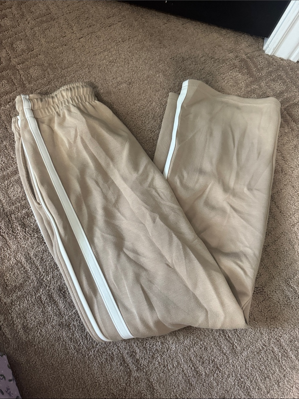Women’s Beige Jogger Pants with White Side Stripe